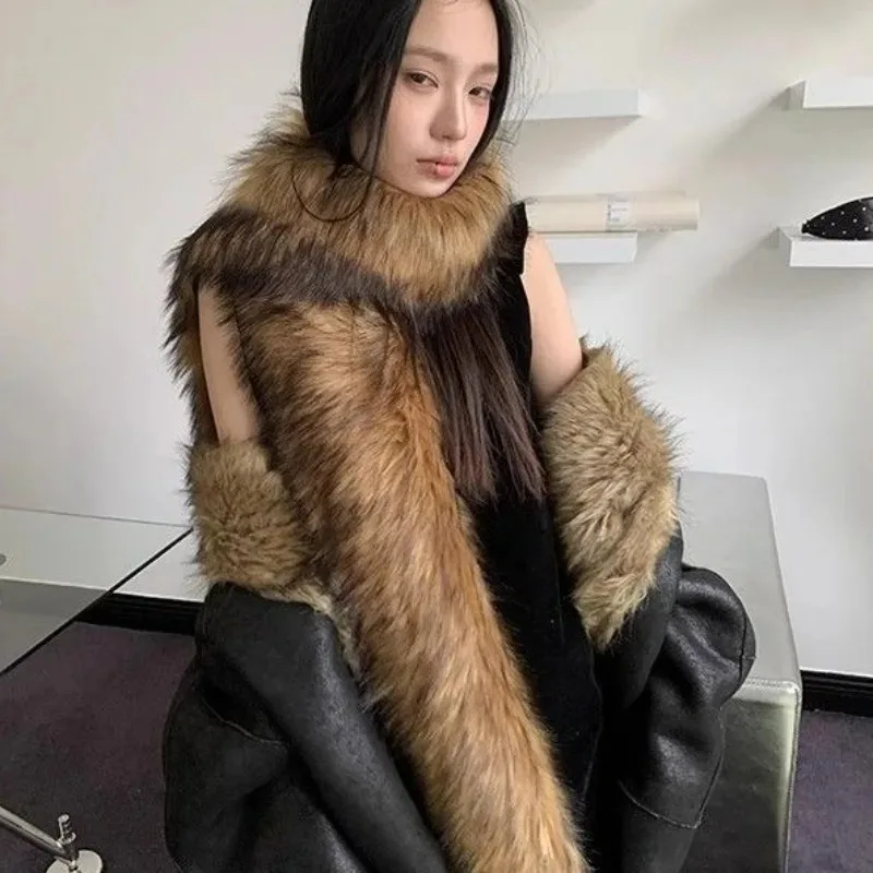 

Y2K Шарф из искусственного меха Женский длинный мягкий толстый сохраняющий тепло шаль Зимняя теплая плюшевая накидка на шею Элегантный шарф 180 см Сексуальное праздничное платье Шали