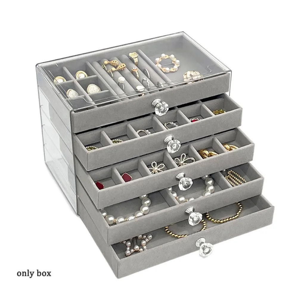 

Large Capacity Velvet Jewelry Box Earrings Necklaces Transparent Jewelry Storage Box Acrylic Rings Bracelets Jewelry Organizer