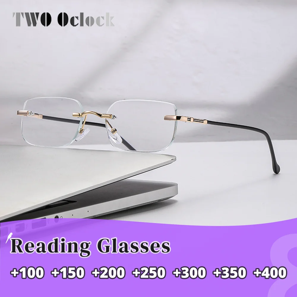 High Quality Crystal Glass Reading Glasses Women Men Scratch Resistant Anti Blue Light Glasses Rimless Metal Frame Graduation