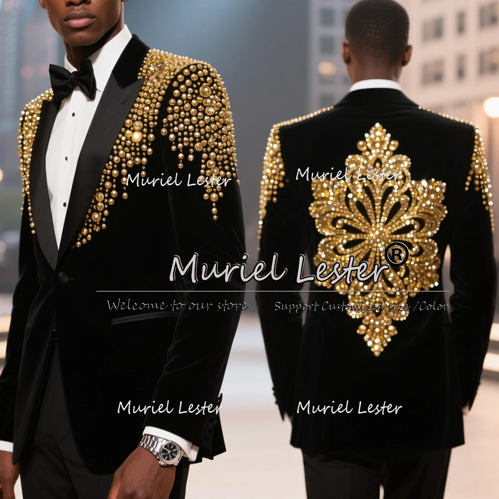 

Exquisite Gold Pearls Beaded Suits Men 2 Pieces Sets Male Fashion Prom Blazers Customized Man Business Party Groom Tuxedos 2026