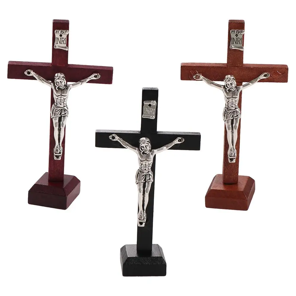 With Stand Wood Crucifix Religious Charm Catholic Catholic Jesus Cross Prayer Wooden Vintage Religious Decoration Church
