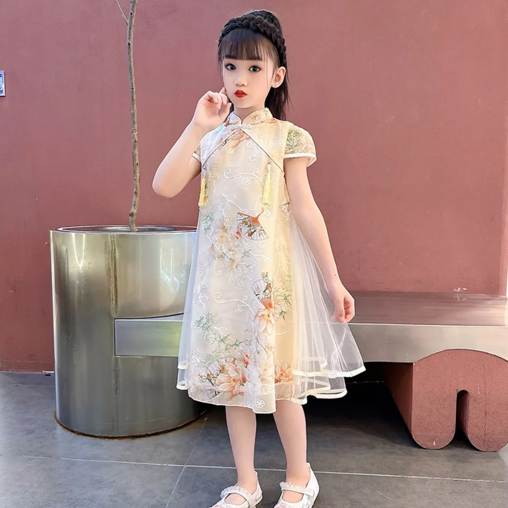 Princesa menina vestido vintage qipao verão crianças roupas estilo étnico crianças roupas hanfu cheongsams trajes de fadas cosplay