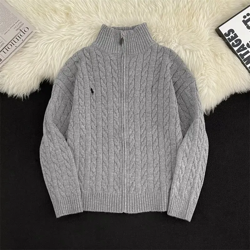 

Winter new Fashion Sweater Stand-up Collar Cardigan Retro Advanced Sense Knitwear coat Warmth and comfort Inside top