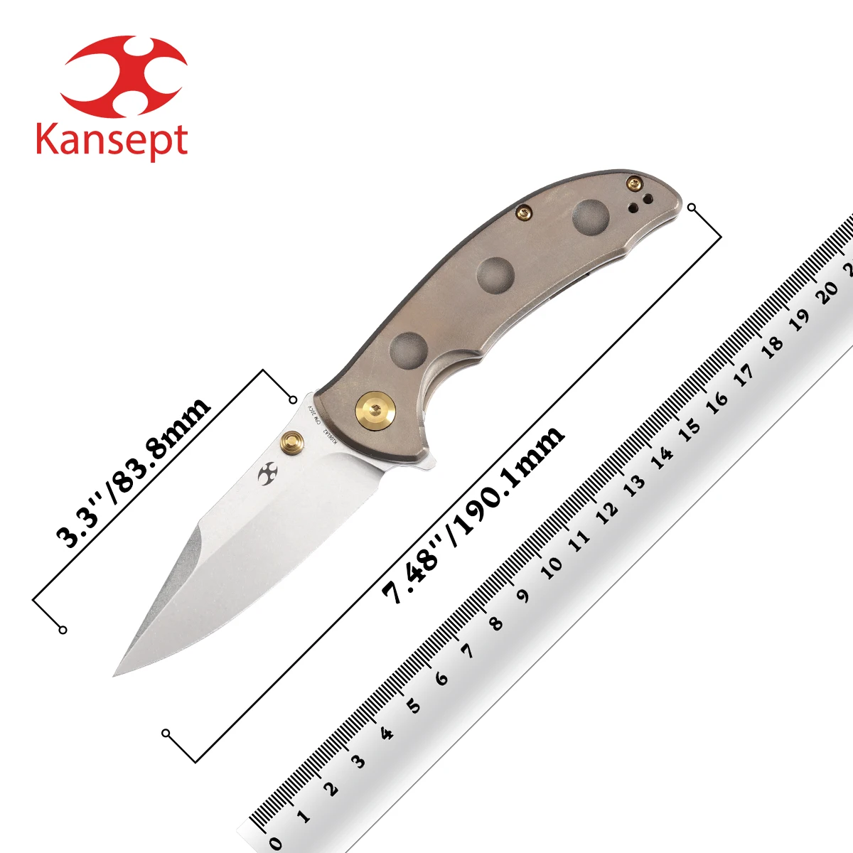 Складные ножи Kansept Rei K1061A2 Stonewashed CPM 20CV + оранжевая кожа, бронзовая анодированная титановая ручка, шпилька для большого пальца + флиппер для EDC Складные ножи Kansept Rei K1061A2 Stonewashed CPM 20CV + оранжевая кожа, бронзовая анодированная титановая ручка, шпилька для большого пальца + флиппер для EDC