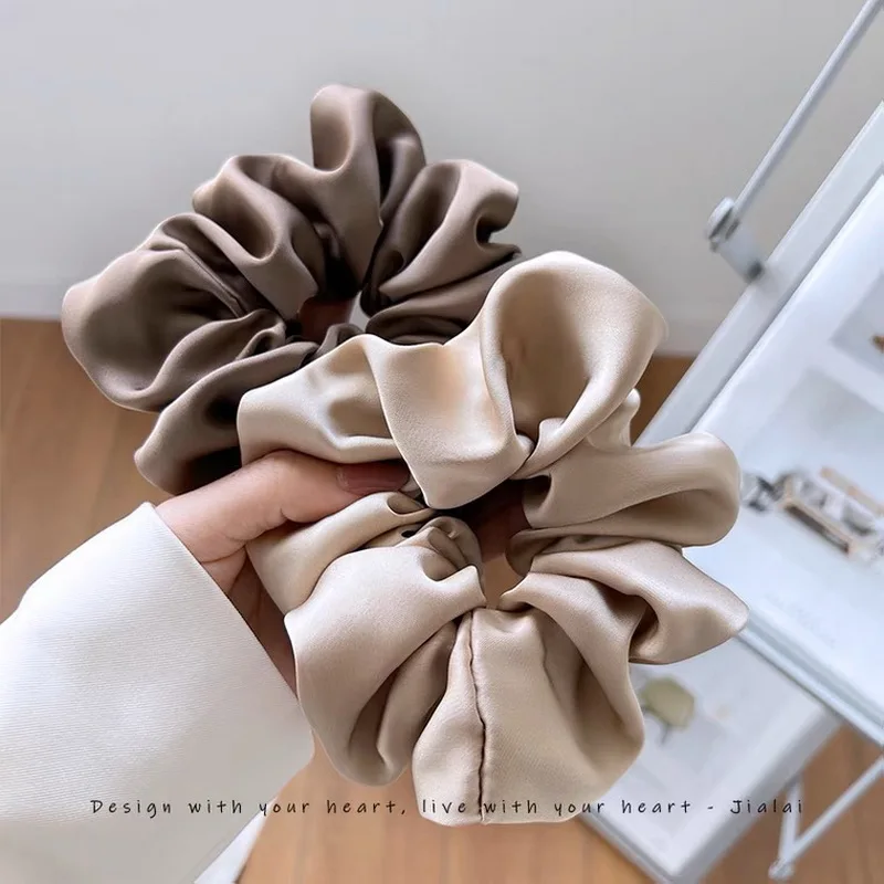 Korean oversized Silk scrunchie women elastic Satin Hair Bands big black  hair tie for girls large hairbands Hair Accessories