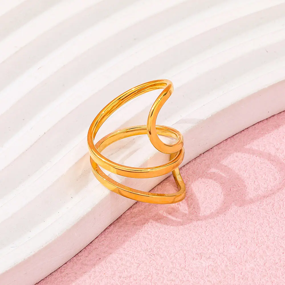 Joolim Jewelry Wholesale High End PVD No Fade Fashion Wide Chunky Hollow Abstract Opening Stainless Steel Ring Trend For Women