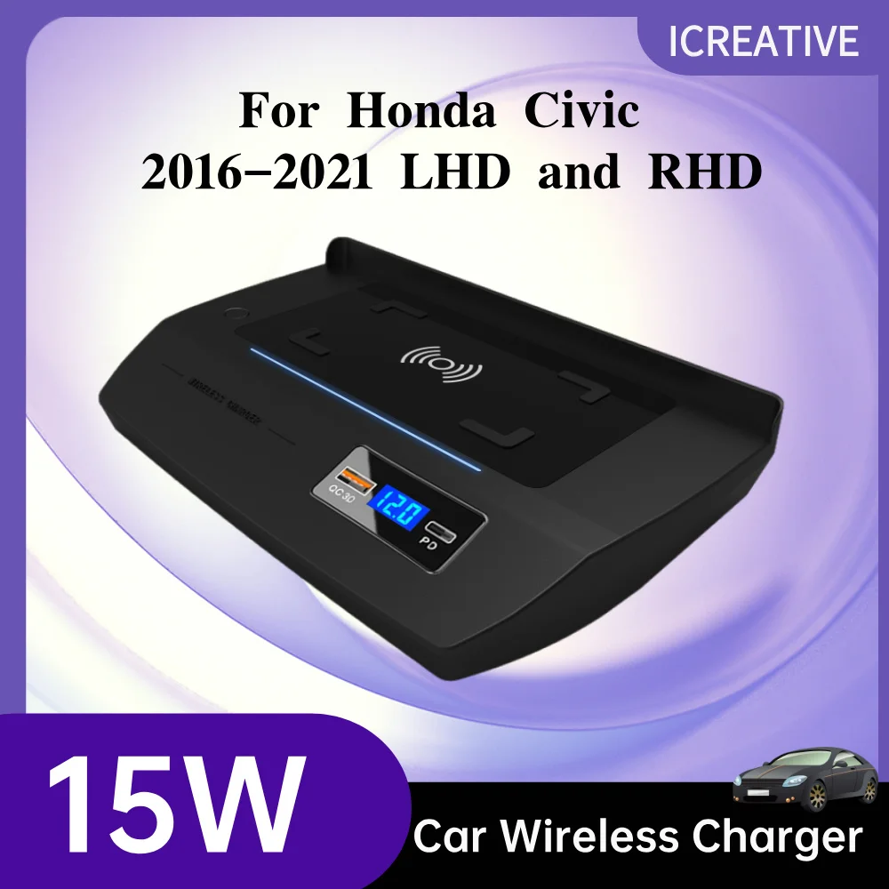 Car wireless charging For Honda Civic 2016-2021 RLHD phone charger mobile holder fast charge Accessories