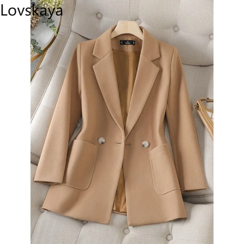 Autumn Winter Casual  Long Sleeve Single Breasted Female Coat With Pocket Women Blazer Ladies Jacket Pink Khaki Black