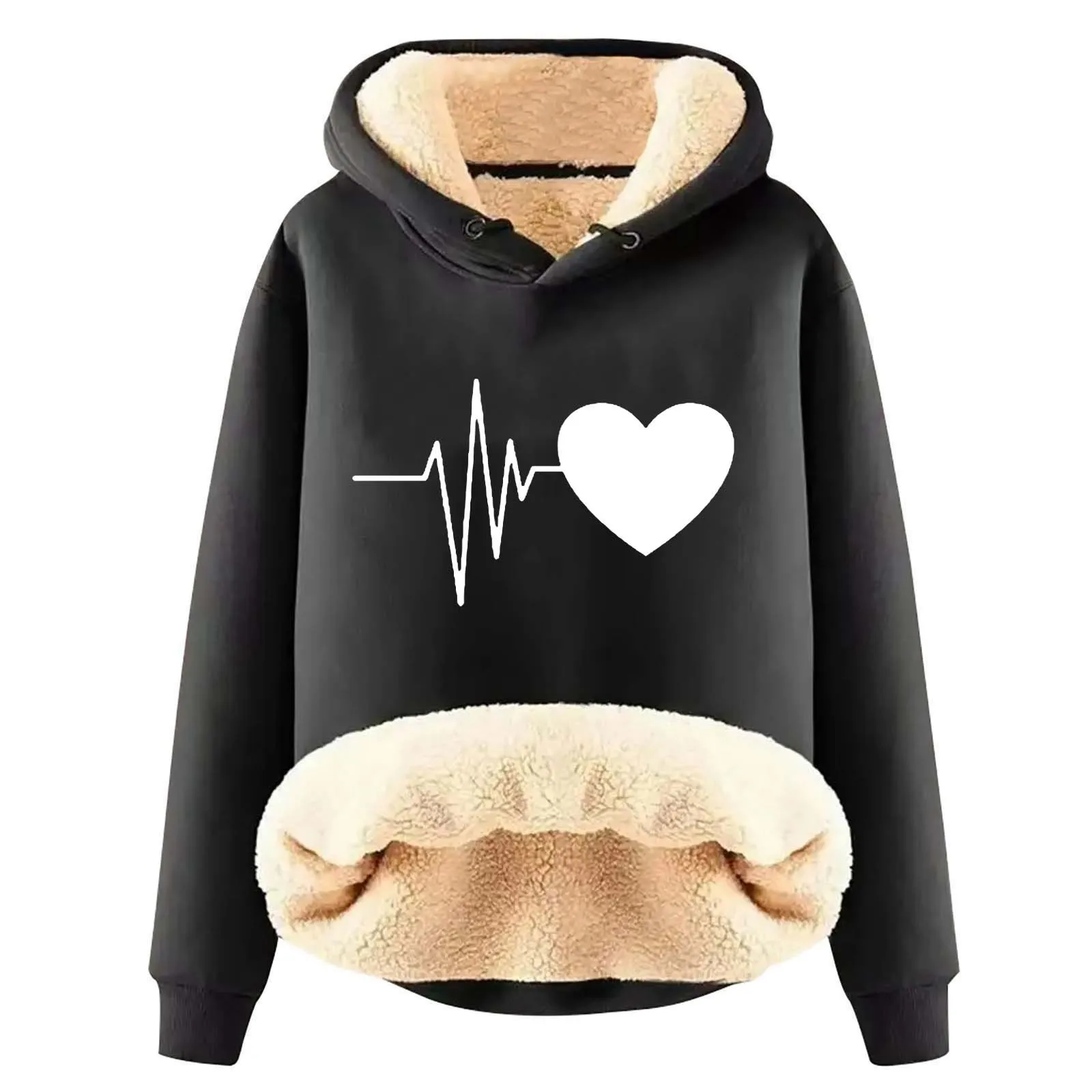 

Women Hoodies Pullover Wool Thickened Plus Fleece Thick Winter Velvet Padded Warm Hooded Sweatshirt Jacket Lamb Wool Hoodie Coat