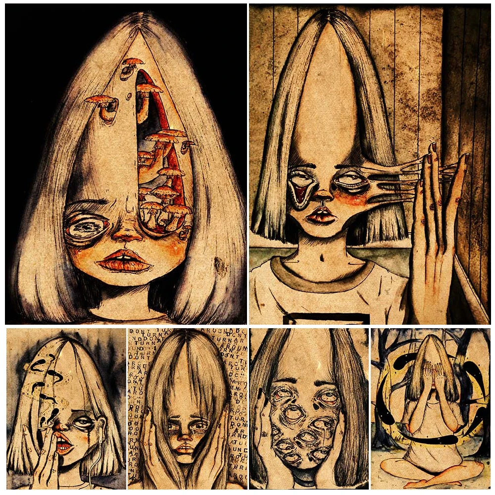 

Creepy Girly Fantasy Art Poster And Print Melting Cracked Skin Mysterious Horror Wall Art Canvas Painting Vintage Home Decor