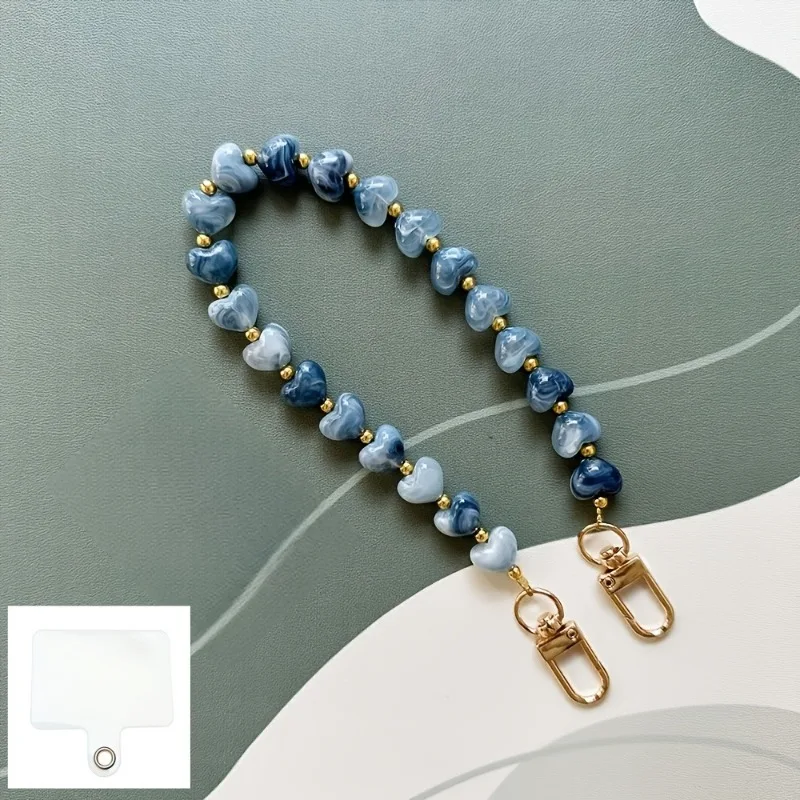 Modische Acryl-Handykette mit Herzanhänger, Perlen-Telefonband, Handy-Hängeschnur für Damen, Schmuck