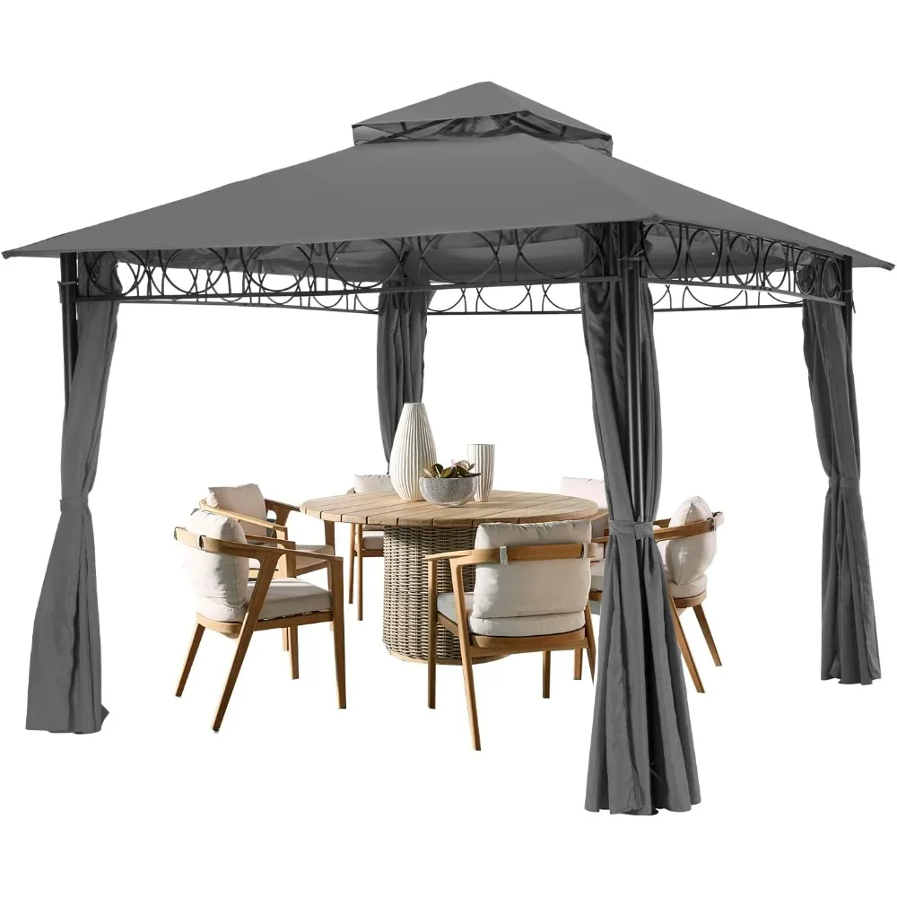 Canopy Gazebo 10 x 13 FT Double Vent Gazebo Tent UV Protection Outdoor Gazebo Canopy with Double Roof 4 Sidewalls Curtains Zippe