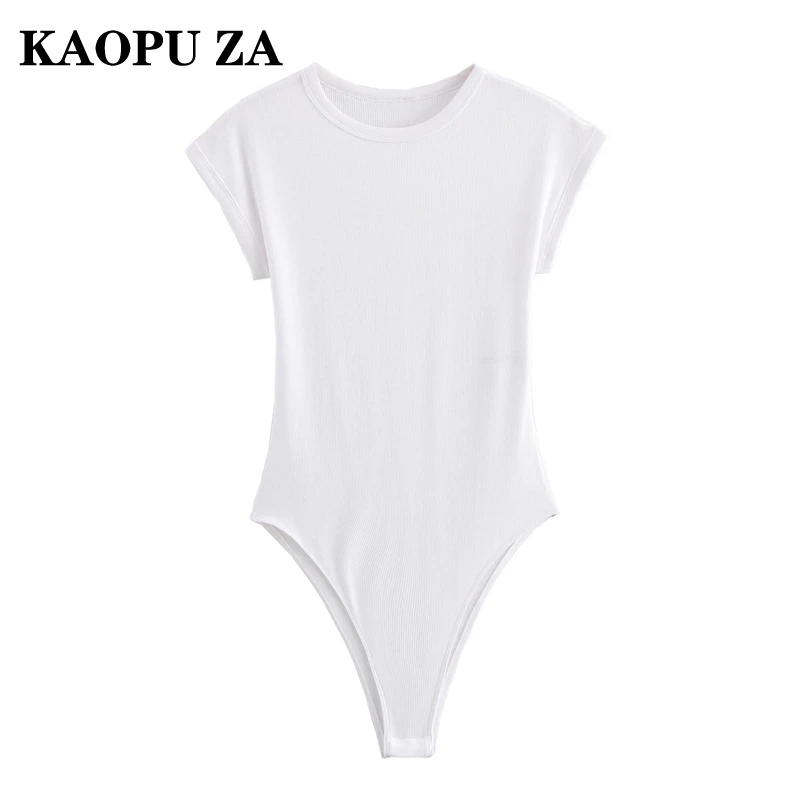 KAOPU ZA 2024 New Women's Sleeveless Round Neck Solid Color Bodysuit Casual Fashion Trend Slim Top Summer Wear