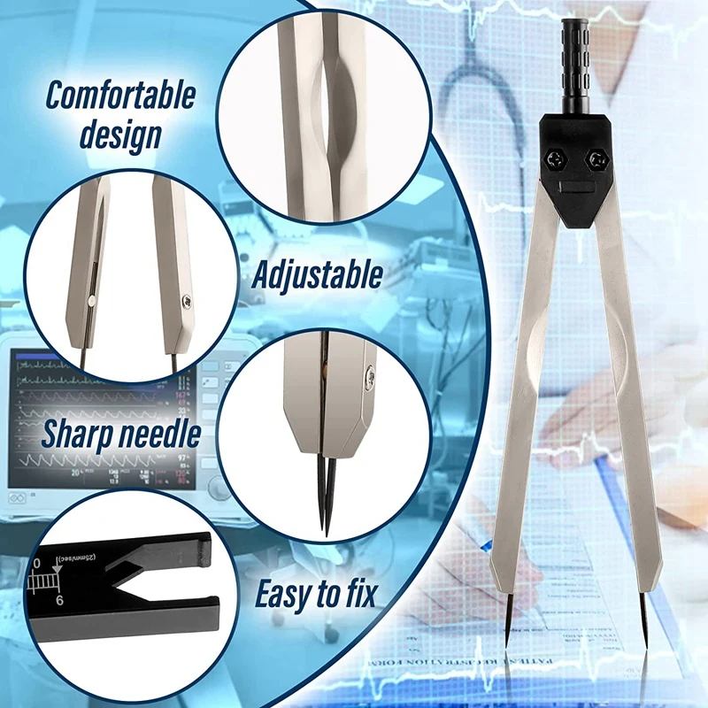 Paquímetros ekg, ferramenta de medição de pinça ecg, pinças ekg de metal com régua, divisor de pinça preta para enfermeira ou