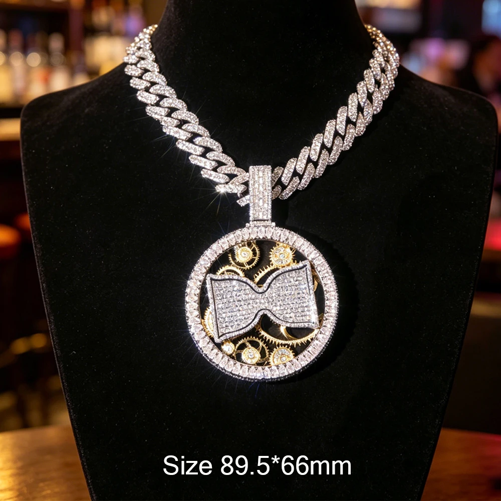 Iced Out Rotatable Hourglass Pendant Hip Hop Necklace Accessories Rapper Dazzling Luxury Fine Jewelry Gifts for Men Boy Friends