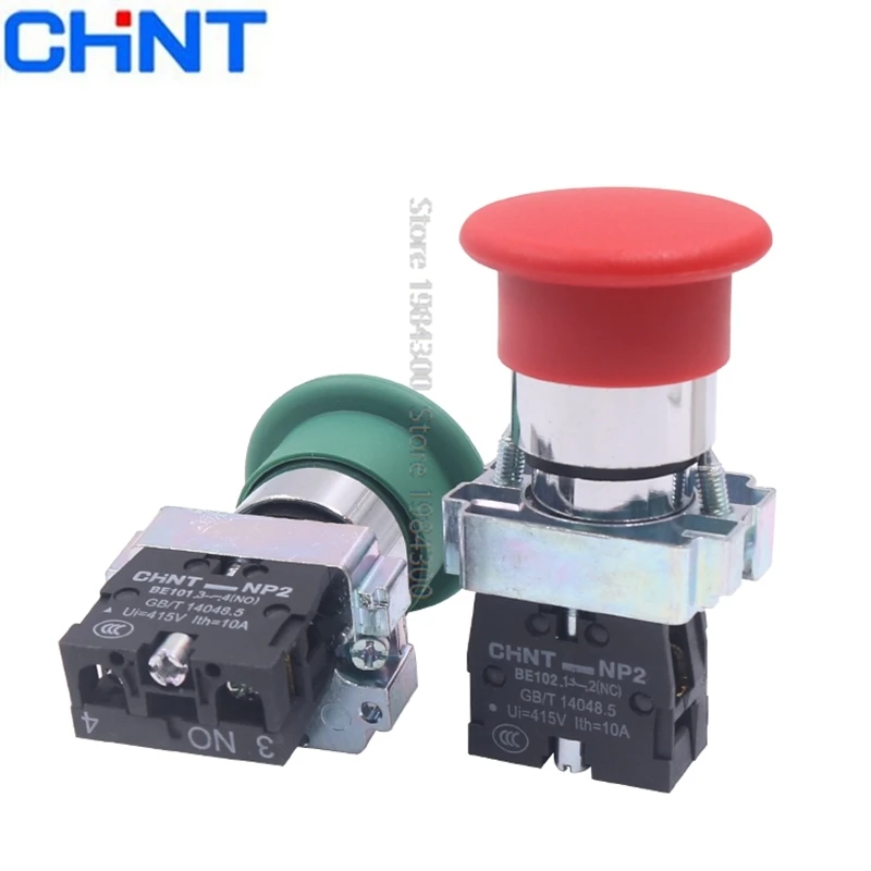 

CHINT NP2 NP2-BC31 NP2-BC42 Кнопка самосброса Красный Зеленый Грибовидная головка Кнопочный переключатель XB2 Ручка запуска
