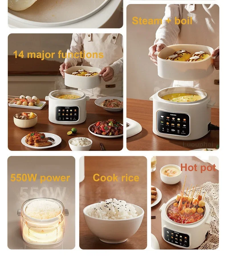 FirmHome Store1.6L Electric Cooking Pot Multi-functional Non-stick Pan Dormitory Cook Noodle Pot Hot Pot Reservation Steamer Aut