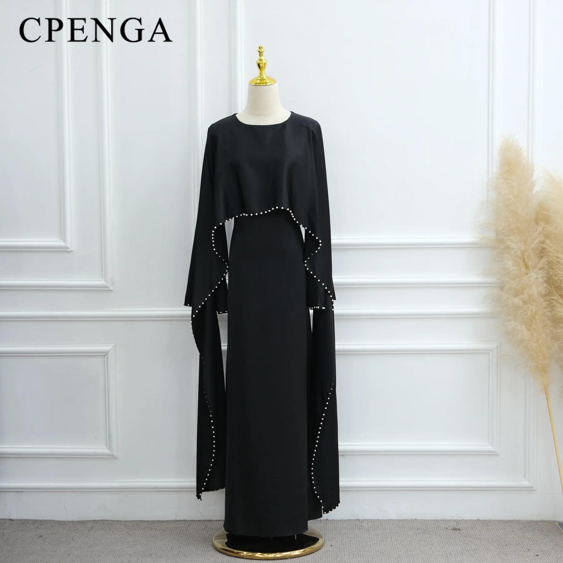 ドバイの豪華な控えめなアバヤドレス、ムスリム女性向け、ラマダン、中東、パールビーズのカフタン、ツーピース、イスラム、トルコの衣装