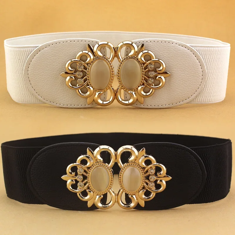 Damesmode Elastische Tailleband Mode Gordel Dubbel Opaal Ingelegd Formele Eendelige Jurk Trui Decoratieve Zwarte Riem
