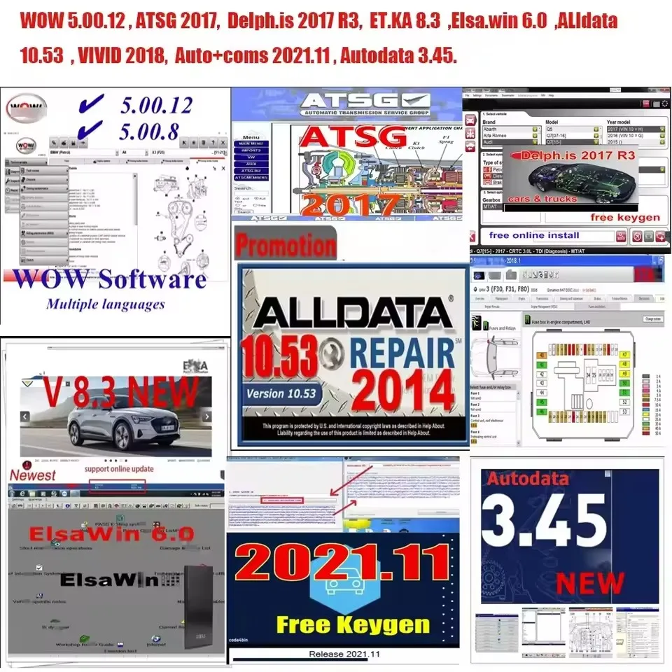 

2024 Hot Alldata 10.53 Software Autodata 3.45 Auto+com V2021.11 Delphis 2017 R3 ATSG Vivid 2018 ElsaWin 6.0 WOW 5.00.12 English