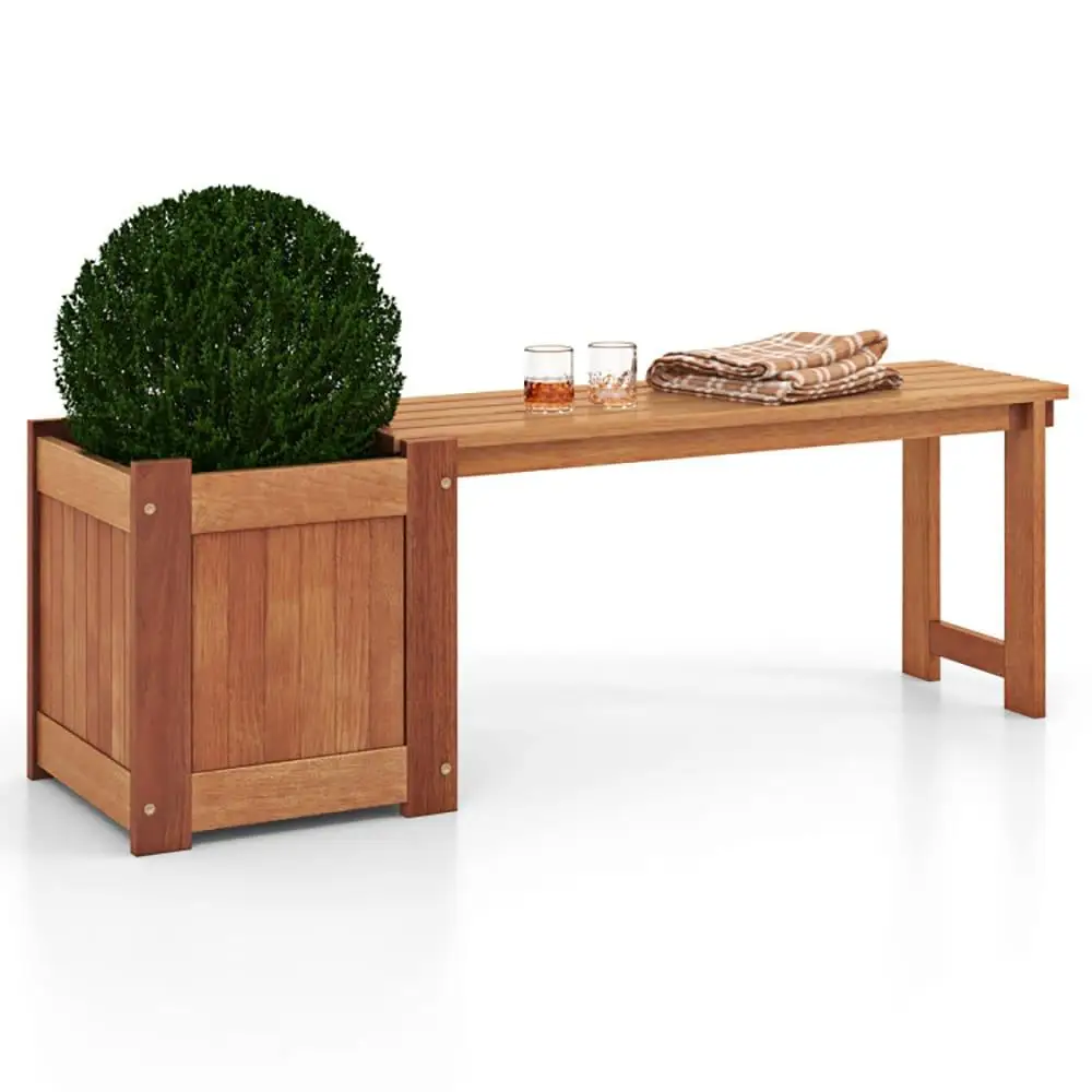 Scatola per fioriera in legno per letto da giardino rialzato con finitura a olio di teak da 1 pezzo con panca in legno massello resistente agli agenti atmosferici per patio esterno