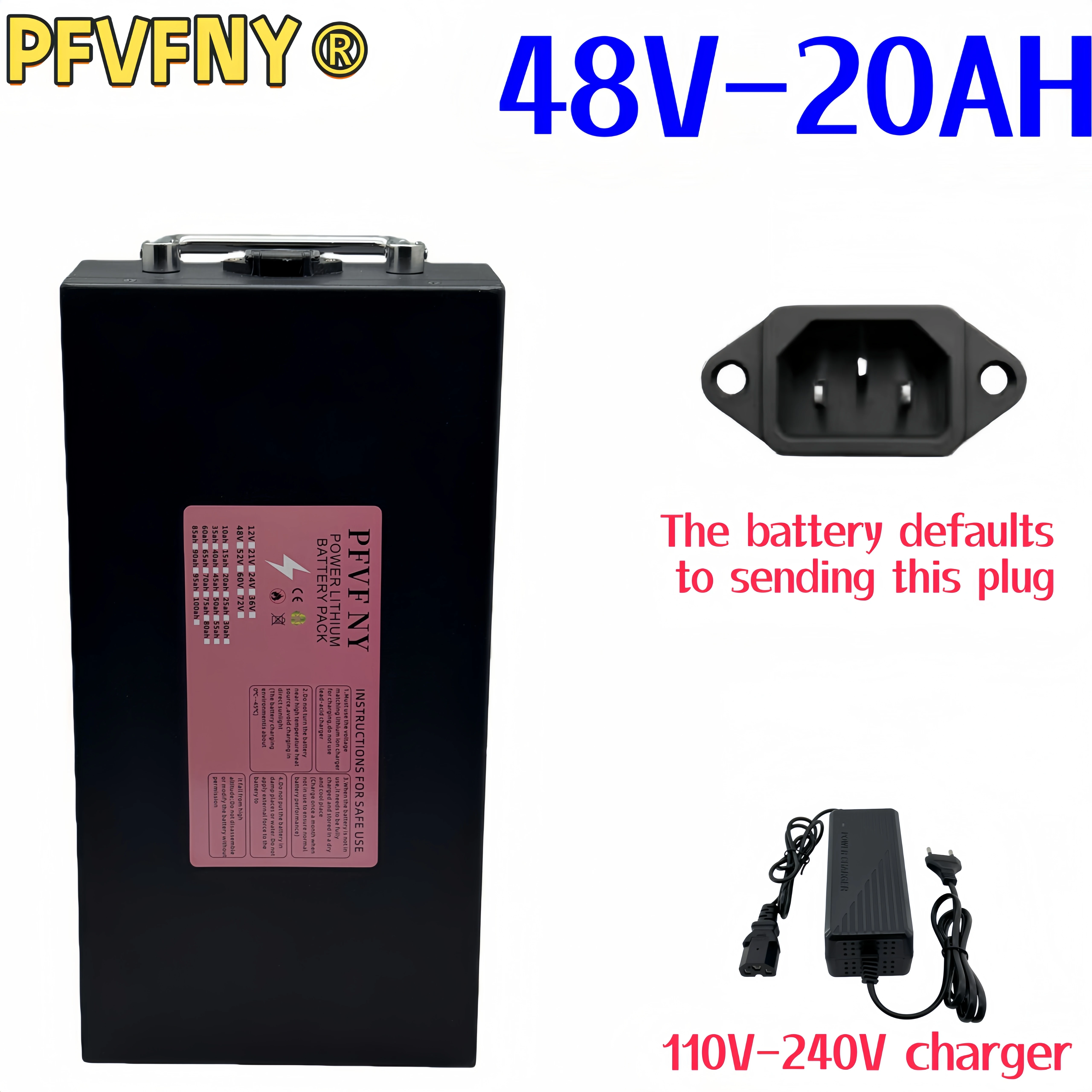 Electric scooter battery 48V 20-100AH 18650 lithium battery, fast delivery by air, 40AH BMS