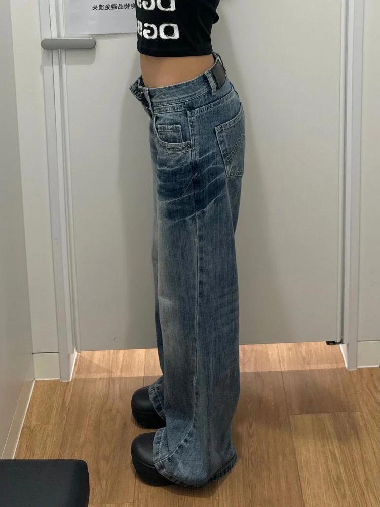 Plus Size American Retro Cra Fce Gefütterte Micro Flared Denim Jeans Damen Herbst Winter Lose Weites Bein Bell Bot