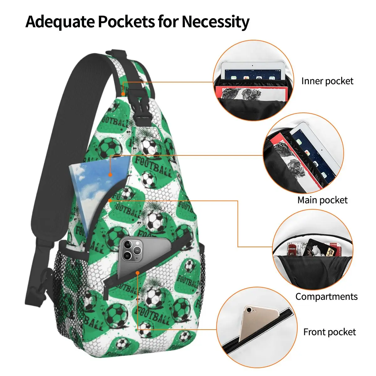 Soccer Crossbody Sling Bags Small Chest Bag Football Balls Sports Shoulder Backpack Daypack for Hiking Outdoor Biking Satchel