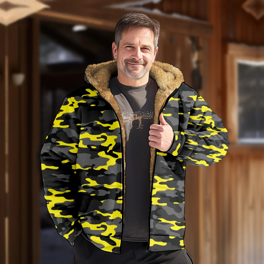 Men's Winter Jackets Coats,Retro Yellow Camouflage Pattern Cotton Clothes Overcoat Casual-chic Gothic CASUAL