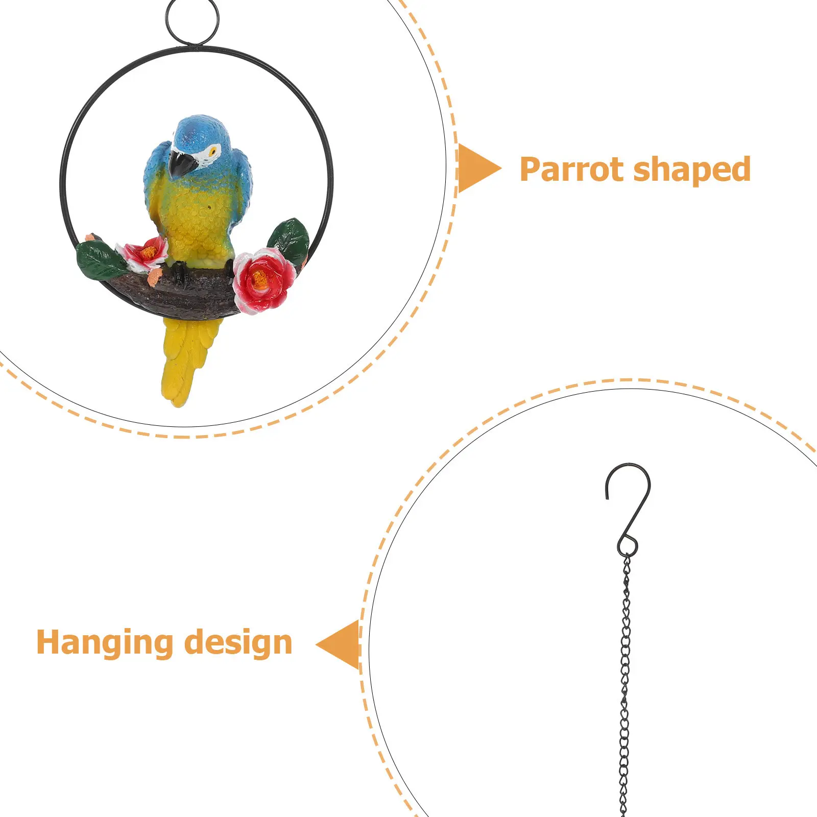 Parrot Hanging Resin Garden Decor 17 Inches Lifelike Perching Bird Sculpture Outdoor Patio Lawn Ornament Parrot Hanging