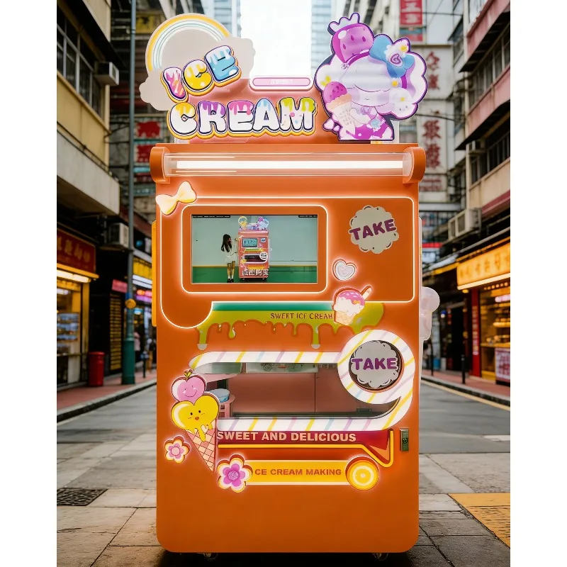 Fully Automatic Robotic Ice Cream Vending Machine Coin Credit Card Payment Self-Service Soft Serve Kiosk for Mall Park Outdoor