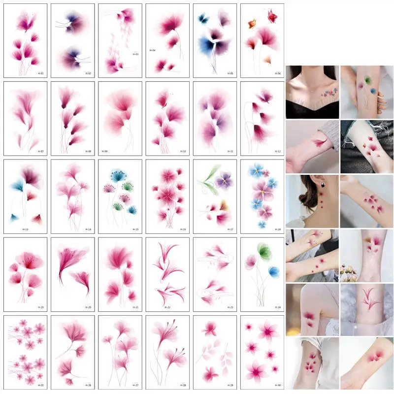 

30pcs Cherry Blossom Series Sexy Tattoo Stickers Small Fresh Tattoo Stickers Dream Flowers Simulation Temporary Tattoo Stickers