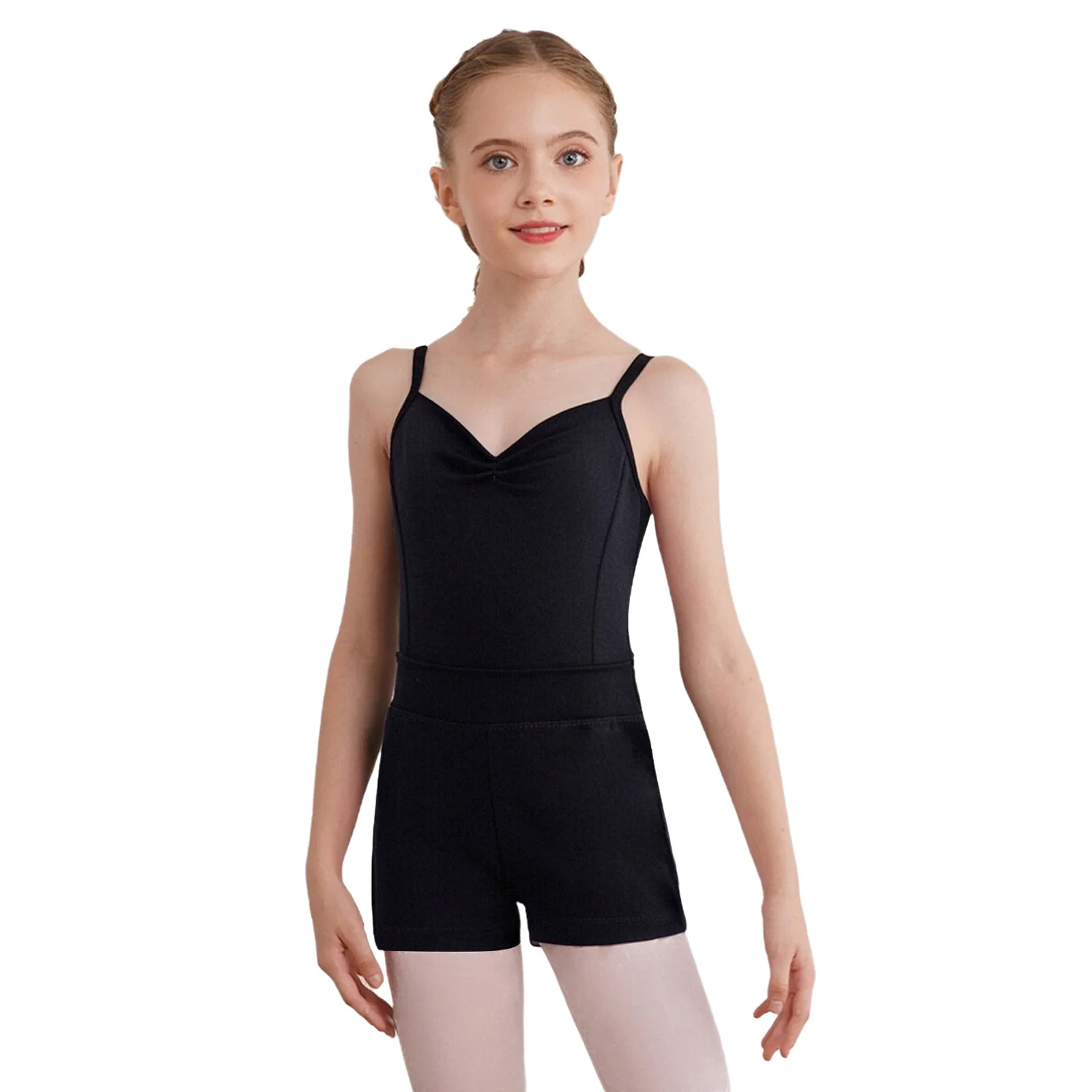Girls Ballet Dance Leotards Spaghetti Straps Backless Ruched Bodysuit for Yoga Skating Gymnastics Practice Training Performance