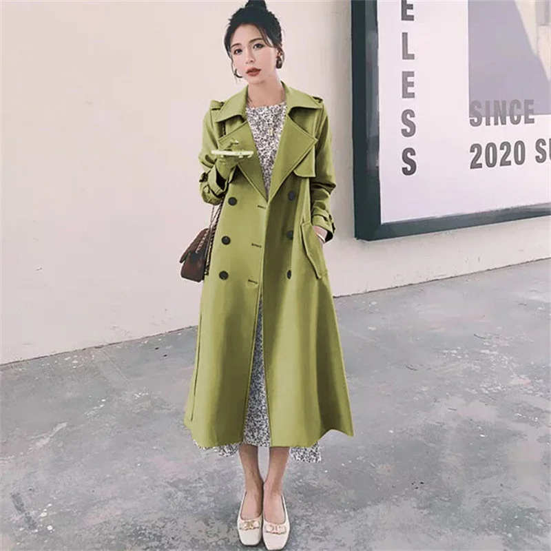 معطف طويل أنيق للنساء سترة واقية مزدوجة الصدر وشاحات معطف نحيف ملابس علوية غير رسمية ملابس الشارع لربيع الخريف #6