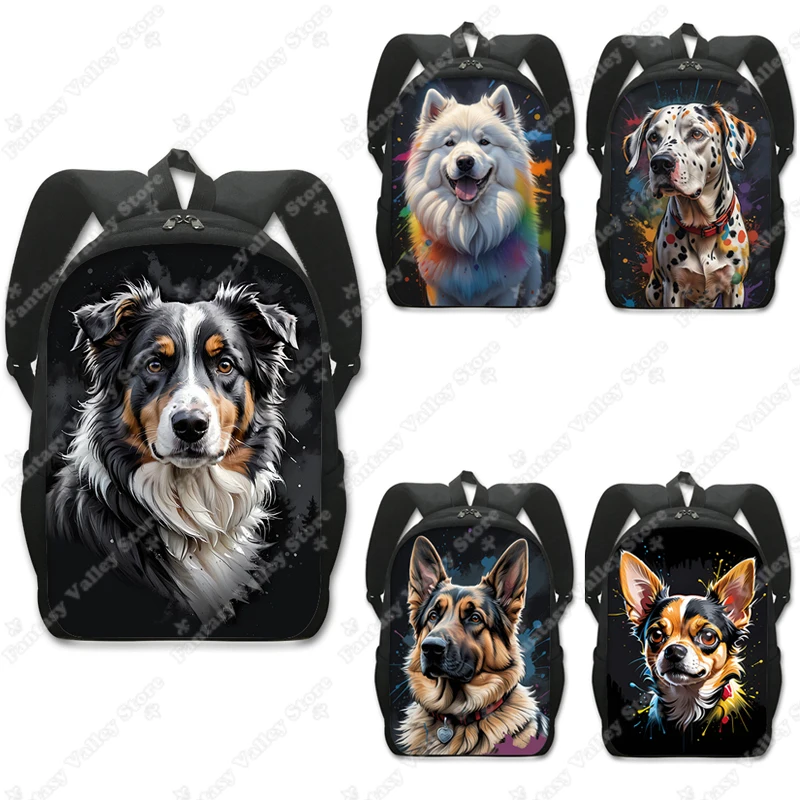 Border Collie Chihuahua German Shepherds Dalmatians Dog Backpack women rucksack Samoye Children School Bags for Teenager Bookbag