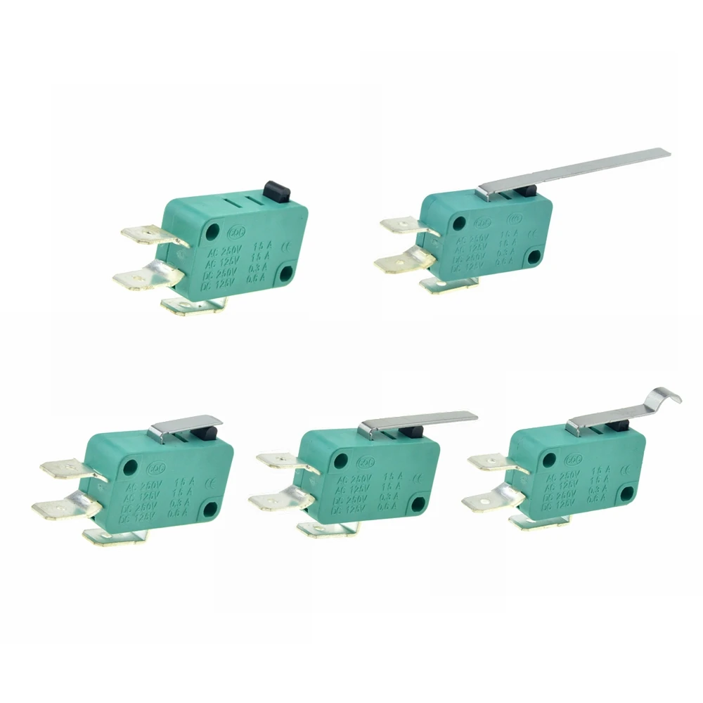 Micro Limit Switches 16A 250V 125V NO+NC+COM 6.3mm 3 Pins SPDT Micro Switch 28mm 52mm Arc Roller Lever Touch Switch Microswitch