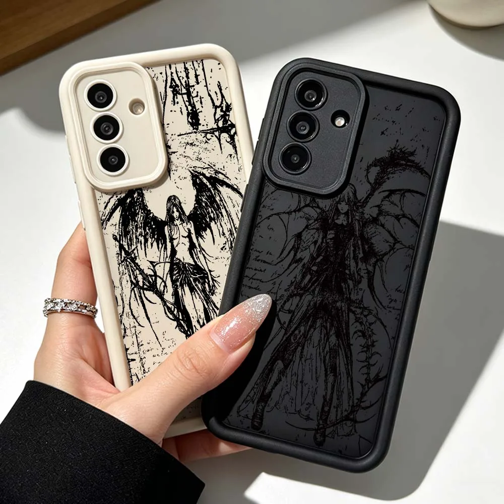 Minimalist Black Angel Pattern Cover For Samsung Galaxy A71 A57 A56 A55 A54 A53 A52s A51 A40 A17 A16 A06 Eye Ladder Phone Case