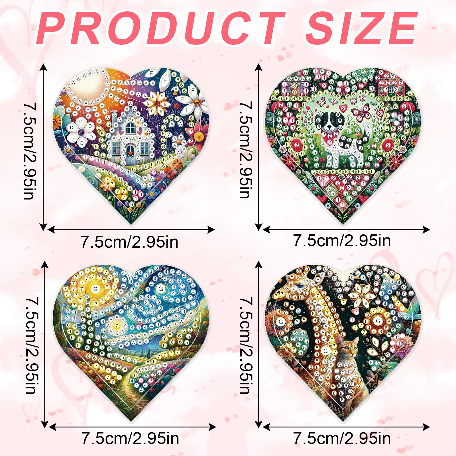 4PCS Diamond Painting Heart Shaped Bookmarks Kits,Colorful Theme Diamond Craft Special Shaped Diamonds Bookmarks handmade Gift