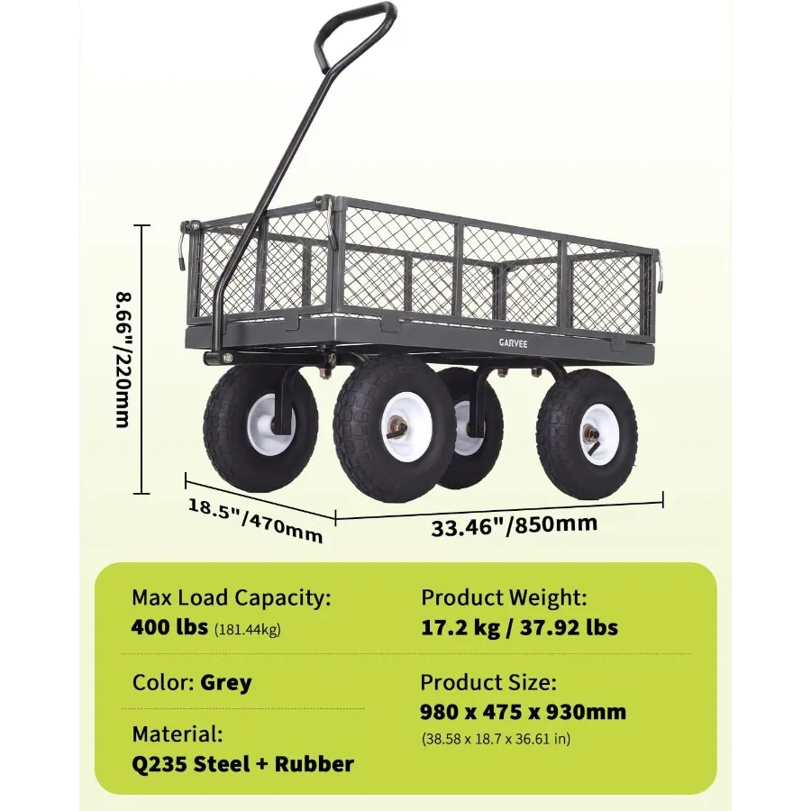 400 Lbs Steel Garden Cart, Utility Wagon with Removable Mesh Sides-gray2