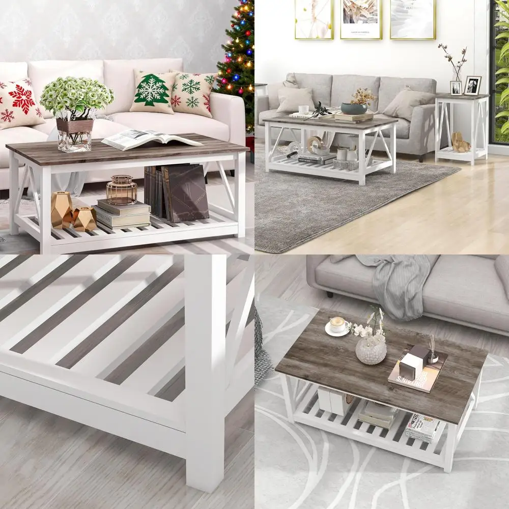 

Современный прямоугольный двухъярусный журнальный столик из белого дуба с планкой и V-образной рамой для гостиной