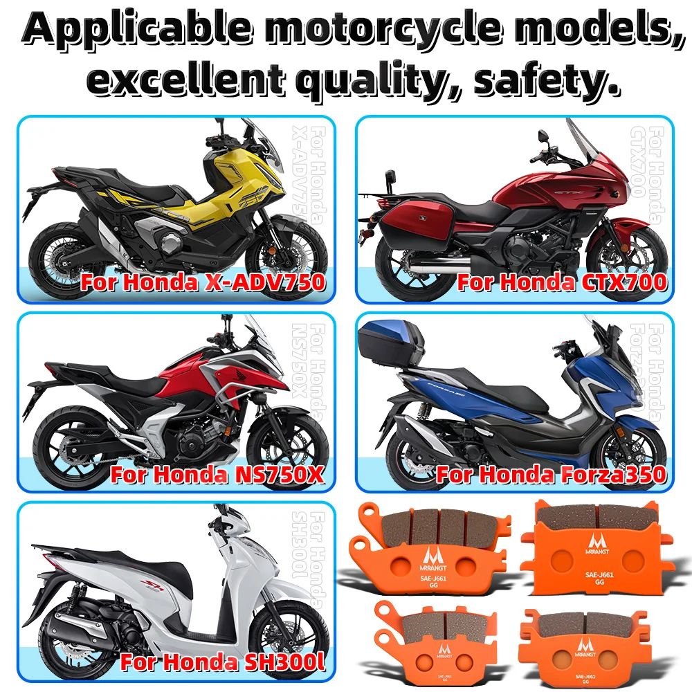 Motorcycle Ceramic Brake Pads Fit For Honda X-ADV750 NS750X ABS Forza350 300 250 ADV350 CTX700 NC700 view 2