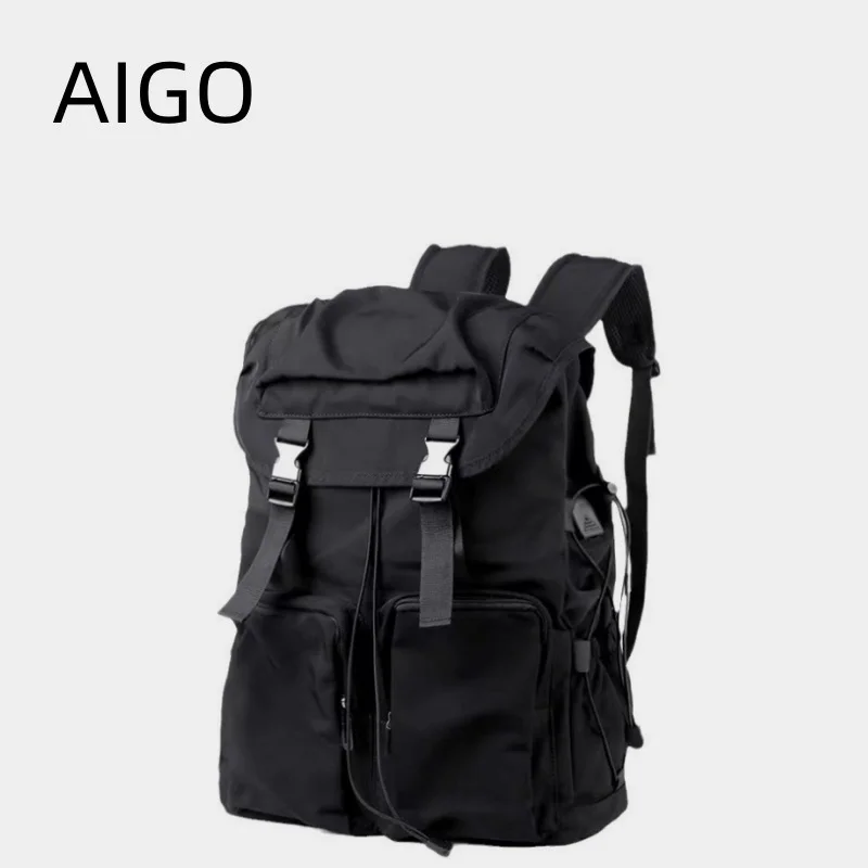 AIGO New Drawstring Hasp Buckles Casual Backpack College School Bags Notebook Backpacks Simple 15.6