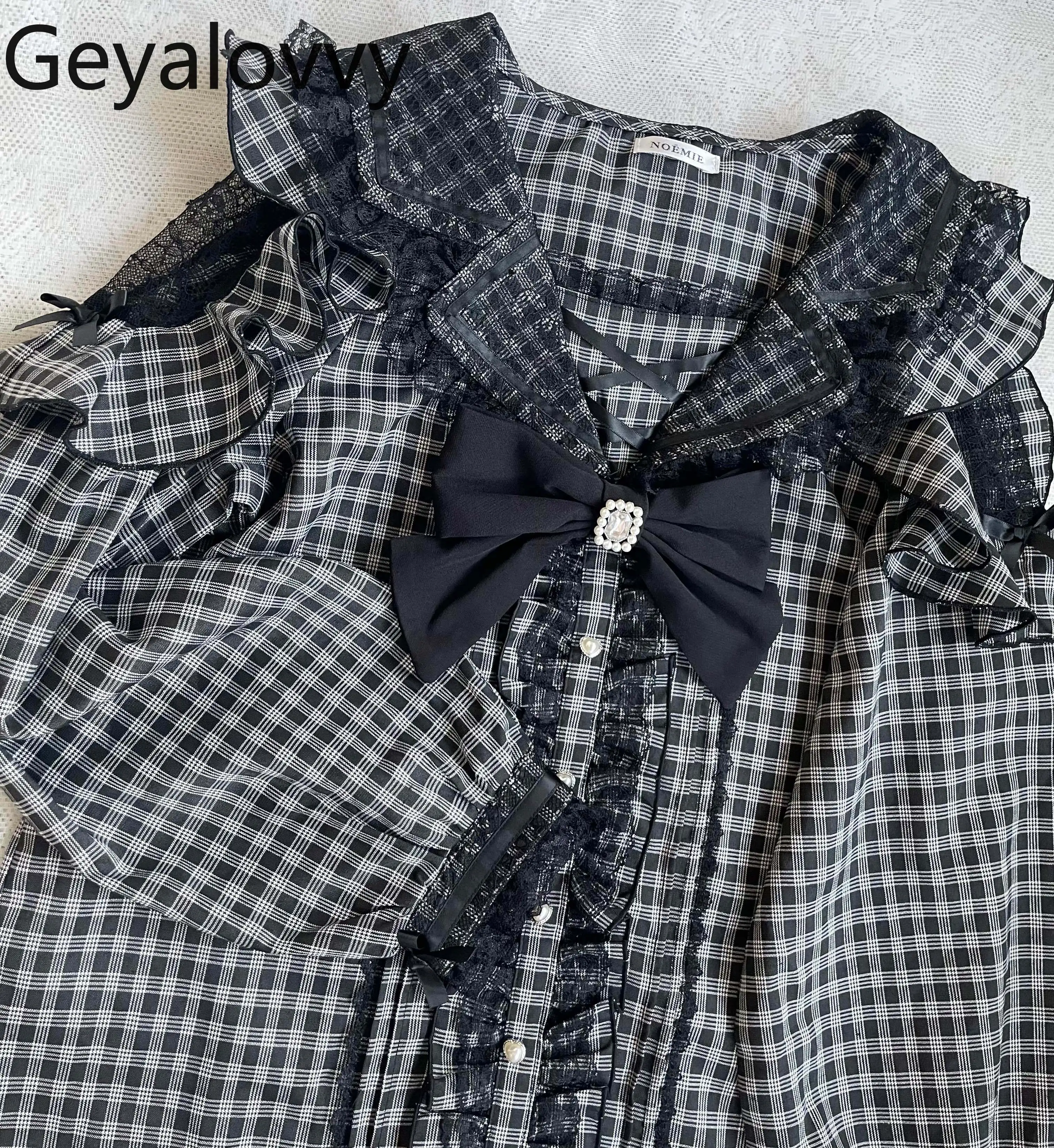 خريف جديد الإنتاج الضخم بحار طوق تنوعا قميص الحلو لطيف الفتيات الدانتيل بلوزة خارج الكتف القوس كم طويل بلايز #6