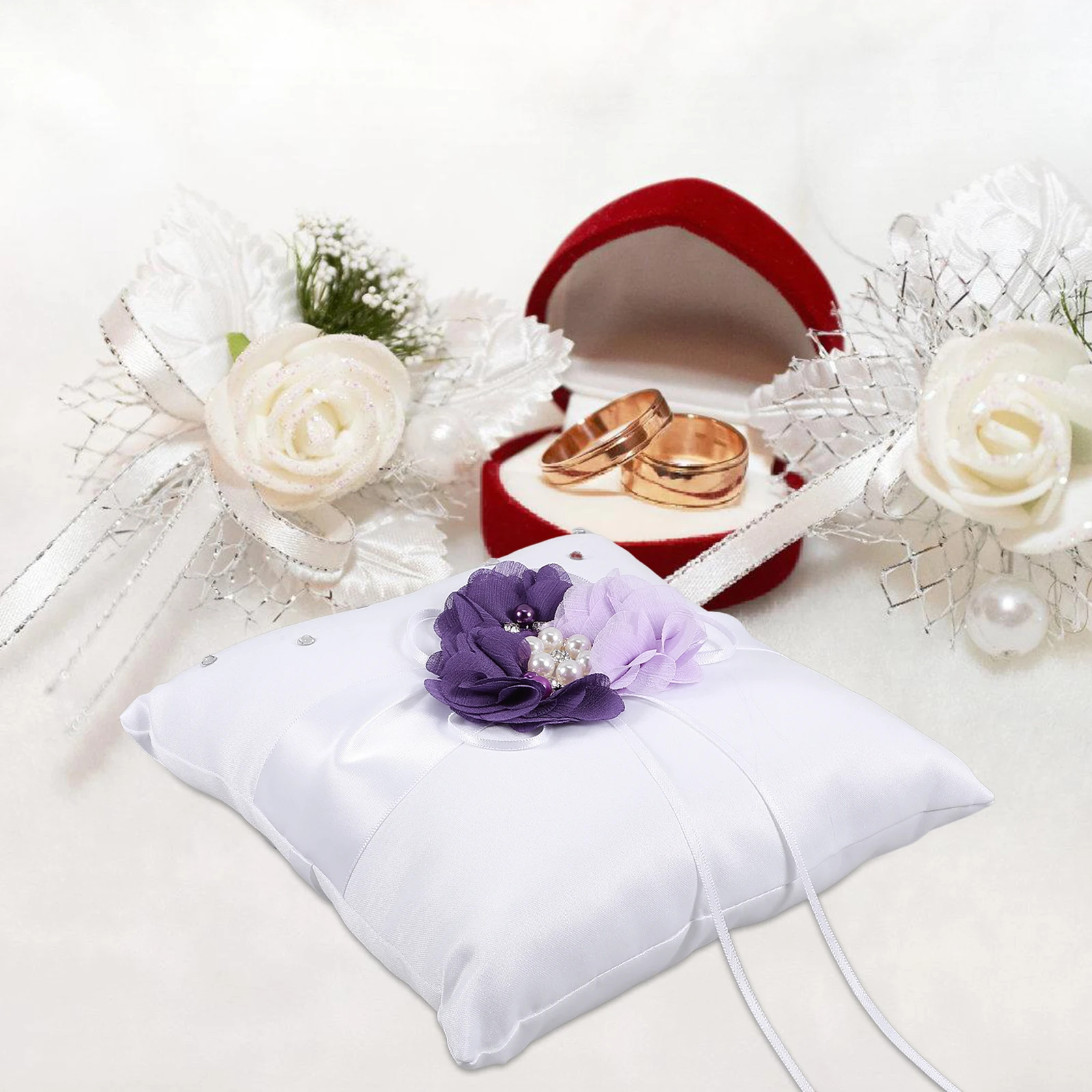 

20 *20cm Ring Bearer Pillow Flower Decoration Wedding Stuff for Ceremony Holder Purple