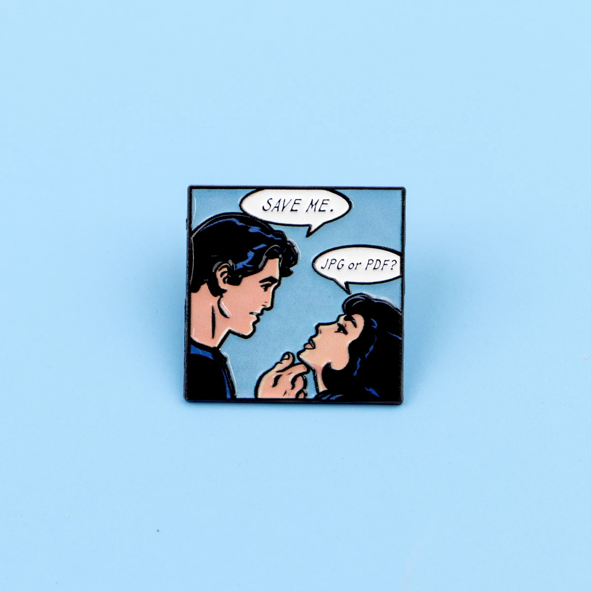 Funny Designer Enamel Pin Save Me JPG or PDF Art Lapel Brooch Badge for Jacket Backpack Creative Office Humor Jewelry Gift