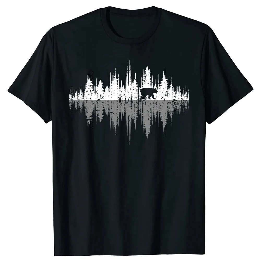 Trees Reflection Wildlife Nature Animal Bear Outdoor Forest Lady Tee O-Neck Short Sleeve Fashion Daily Basic Women Versatile Tee