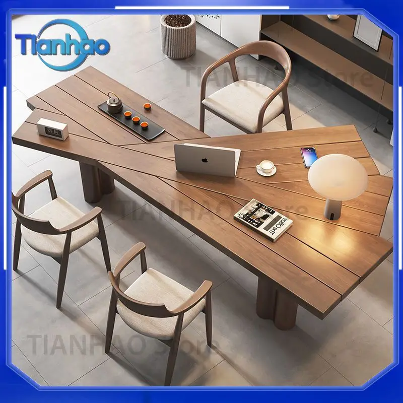 Solid Wood Desk for Modern Minimalist Living Room Designer Computer Desk for Home Office Study Workspace with Unique Shape