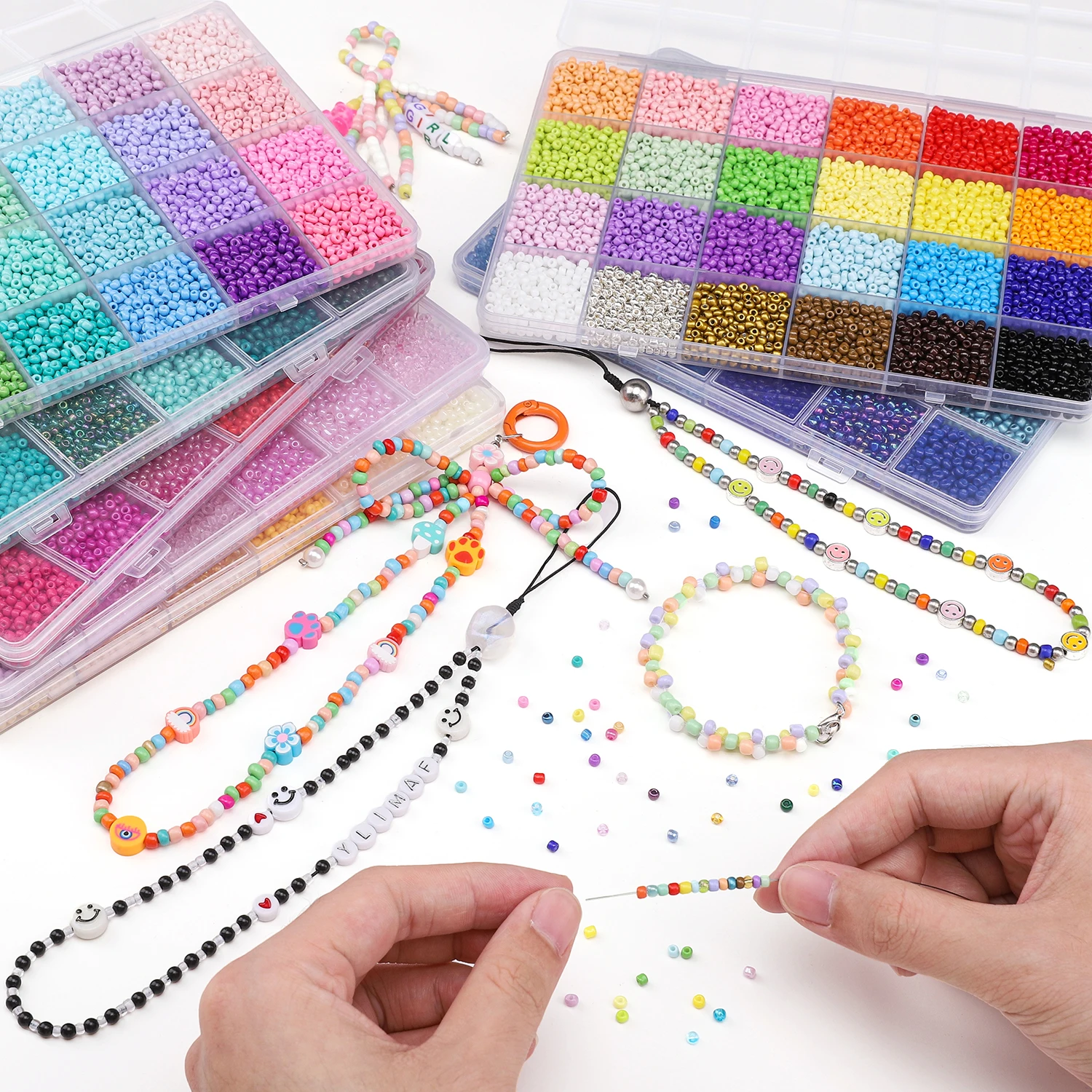 Zestaw 5200 szklanych koralików ryżowych 3mm (24 przegródki)｜Premium materiały na bransoletki i naszyjniki DIY (6,5g/przegródkę)