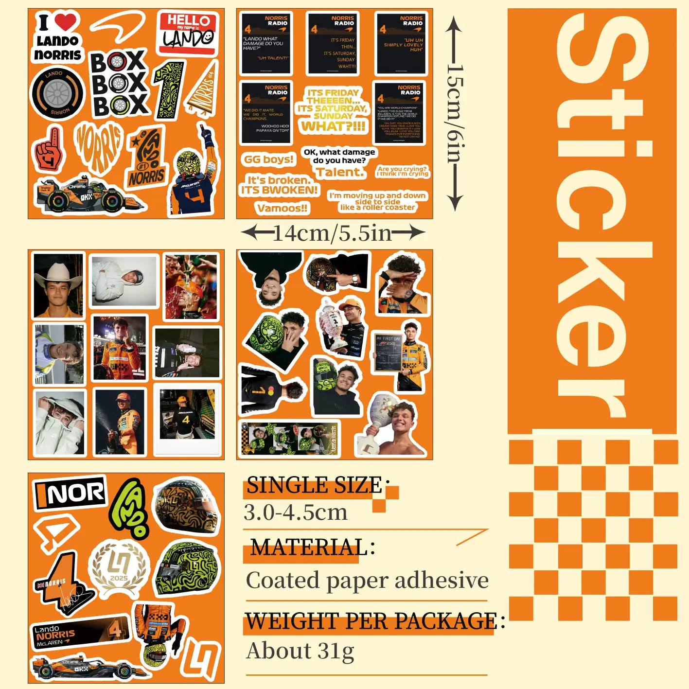 5-6 Sheets F1 Stickers, Norris Stickers,  Racing Stickers, Phone  Stickers, Water Bottle Decor Stickers, Birthday Party Stickers view 3