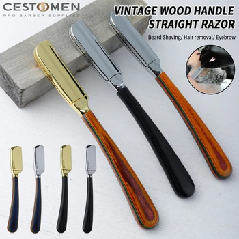 Color Wood Handle Baber Straight Razor For Men Salon Hair Removal Tools Manual Stainless…